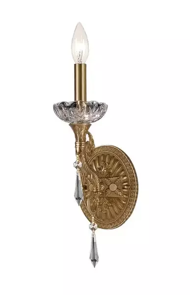 1 Light Aged Brass Traditional Sconce Draped In Clear Hand Cut Crystal – C193-5151-AG-CL-MWP