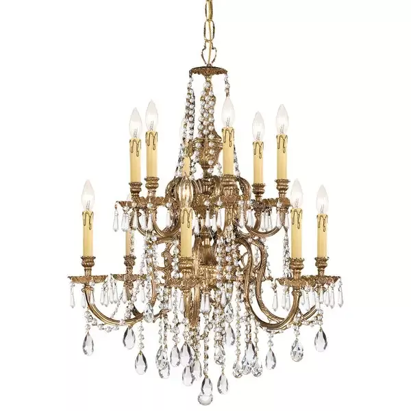12-light-olde-brass-traditional-chandelier-draped-in-clear-swarovski-strass-crys 12 Light Olde Brass Traditional Chandelier Draped In Clear Swarovski Strass Crystal – C193-2812-OB-CL-S