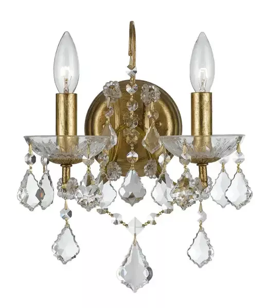 2-light-antique-gold-modern-sconce-draped-in-clear-swarovski-strass-crystal-c193 2 Light Antique Gold Modern Sconce Draped In Clear Swarovski Strass Crystal – C193-4452-GA-CL-S