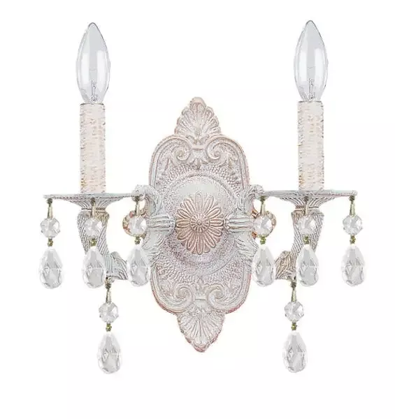 2-light-antique-white-youth-sconce-draped-in-clear-swarovski-strass-crystal-c193 2 Light Antique White Youth Sconce Draped In Clear Swarovski Strass Crystal – C193-5022-AW-CL-S
