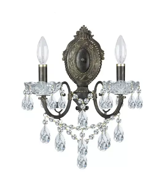 2-light-english-bronze-crystal-sconce-draped-in-clear-swarovski-strass-crystal-c 2 Light English Bronze Crystal Sconce Draped In Clear Swarovski Strass Crystal – C193-5112-EB-CL-S