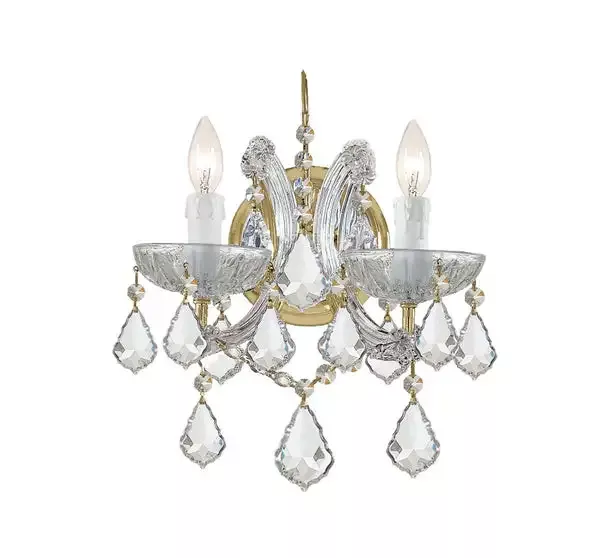 2 Light Gold Crystal Sconce Draped In Clear Swarovski Strass Crystal – C193-4472-GD-CL-S
