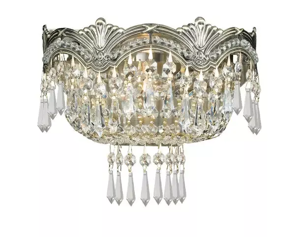 2 Light Historic Brass Crystal Sconce Draped In Clear Spectra Crystal – C193-1480-HB-CL-SAQ