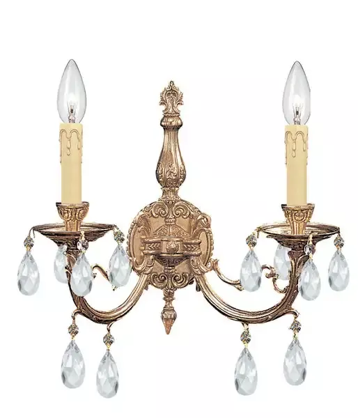 2 Light Olde Brass Crystal Sconce Draped In Clear Spectra Crystal – C193-492-OB-CL-SAQ