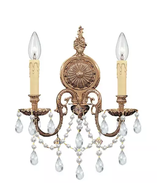 2 Light Olde Brass Traditional Sconce Draped In Clear Hand Cut Crystal – C193-2702-OB-CL-MWP