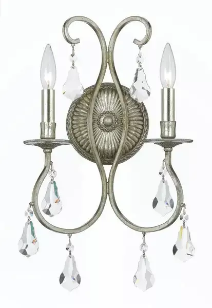 2 Light Olde Silver Crystal Sconce Draped In Clear Hand Cut Crystal – C193-5012-OS-CL-MWP