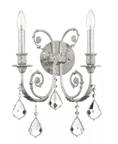 2 Light Olde Silver Crystal Sconce Draped In Clear Spectra Crystal – C193-5112-OS-CL-SAQ