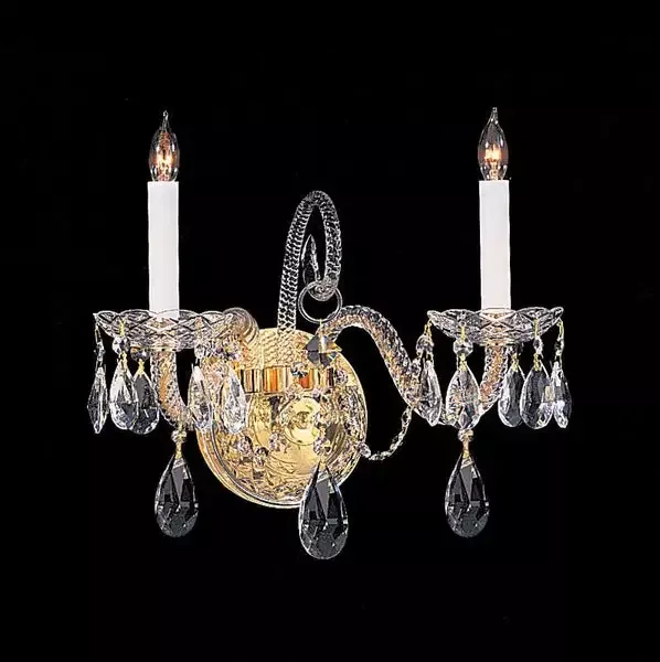 2 Light Polished Brass Crystal Sconce Draped In Clear Hand Cut Crystal – C193-5042-PB-CL-MWP