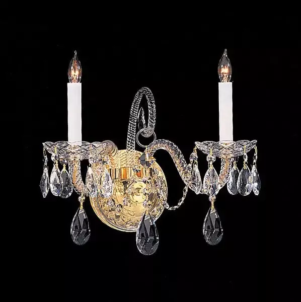 2 Light Polished Brass Crystal Sconce Draped In Clear Swarovski Strass Crystal – C193-5042-PB-CL-S