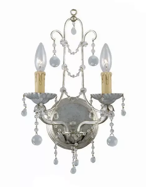 2 Light Silver Leaf Traditional Sconce Draped In Murano Beads – C193-4612-SL