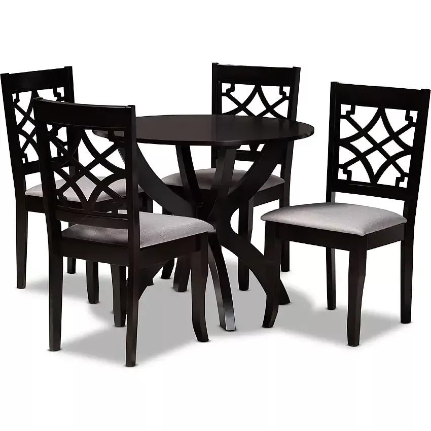baxton-sandra-5-piece-dining-set-in-gray-fabric-dark-wood Baxton Sandra 5 Piece Dining Set in Gray Fabric & Dark Wood