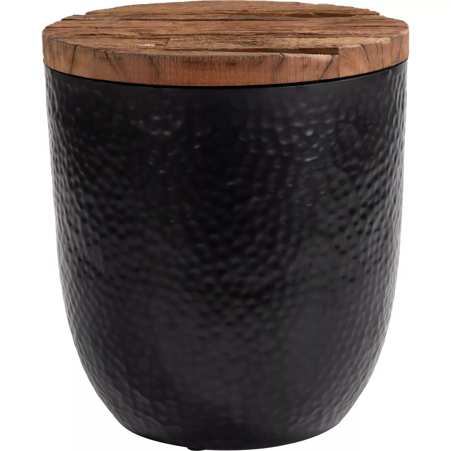 Zuo Duskan Storage Side Table in Natural Rustic Wood & Black Hammered Iron 111143