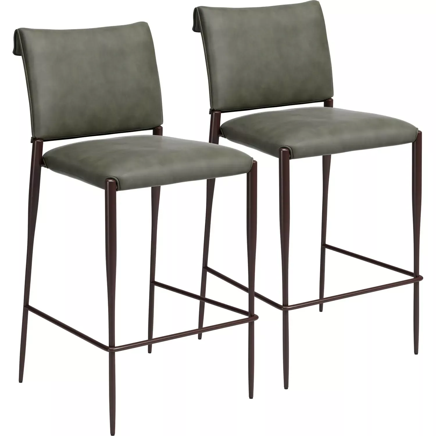 Zuo Freesia Bar Stool in Olive Green Vegan Leather & Bronze Metal (Set of 2) 111152