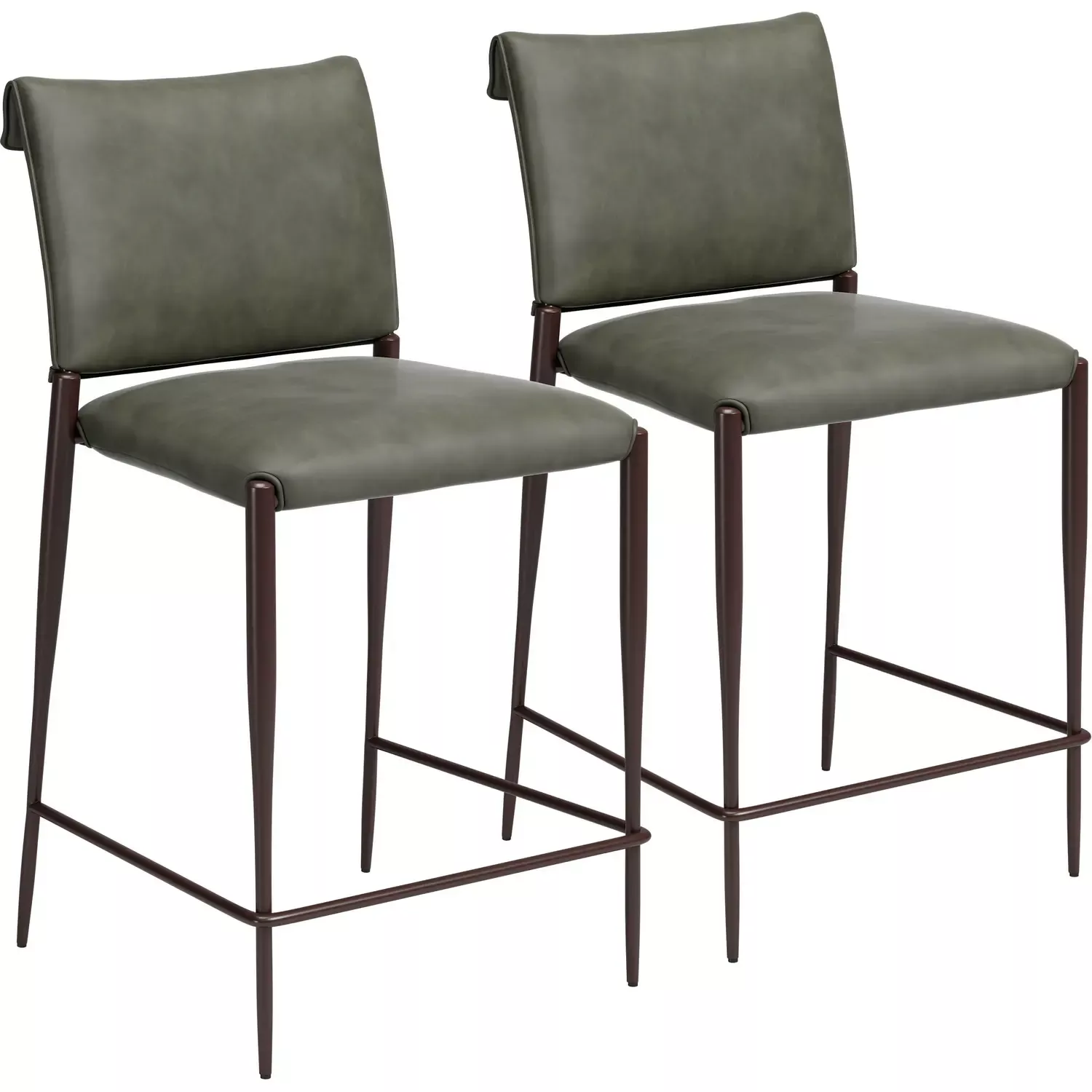 Zuo Freesia Counter Stool in Olive Green Vegan Leather & Bronze Metal (Set of 2) 111151