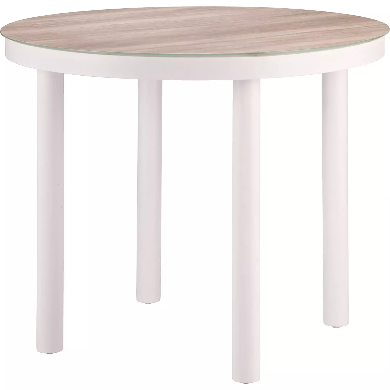 zuo-nimara-outdoor-35-4-round-dining-table-in-faux-wood-glass-white-metal-704219 Zuo Nimara Outdoor 35.4″ Round Dining Table in Faux Wood, Glass & White Metal 704219